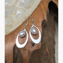 Sterling Silver Oval Loop with Oval Pearl Earrings