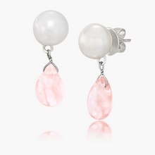 “Summertime” White Pearl Stud and Watermelon Quartz Drops