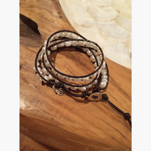 Leather and Pearl Wrap Bracelet