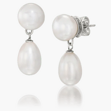 Pearl Studs with Oval Pearl Drop – White