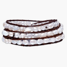 Leather and Pearl Wrap Bracelet