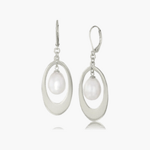 Sterling Silver Oval Loop with Oval Pearl Earrings
