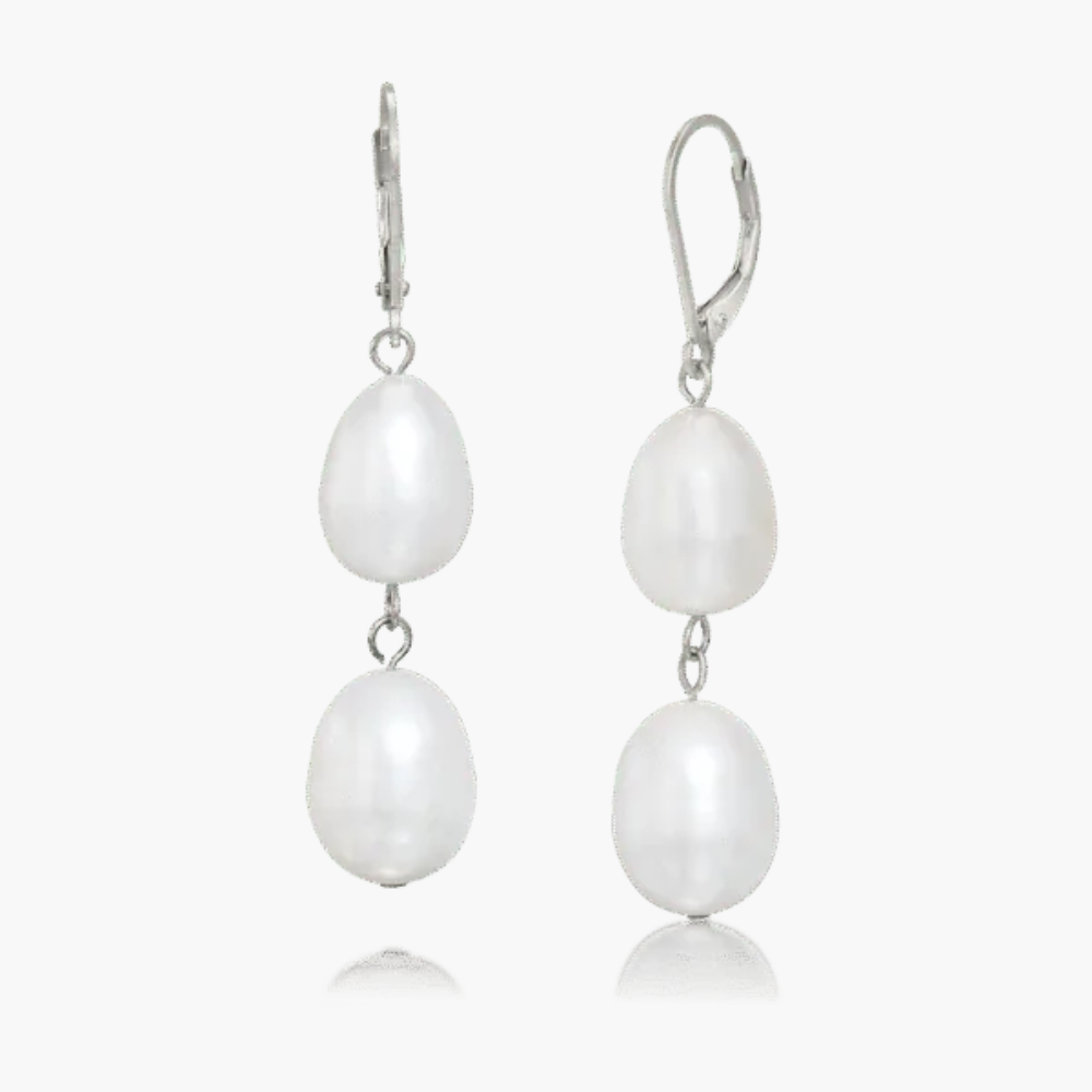 Double White Oval Pearl Drops – French Clip