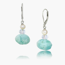 Amazonite, Crystal, and Pearl Earrings