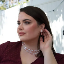 “Summertime” White Pearl Stud and Watermelon Quartz Drops