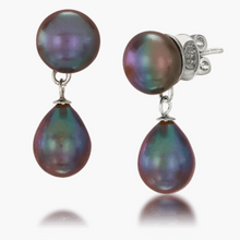 Pearl Studs with Oval Pearl Drop – Black