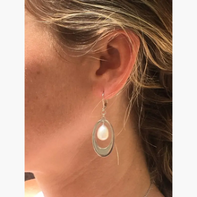 Sterling Silver Oval Loop with Oval Pearl Earrings